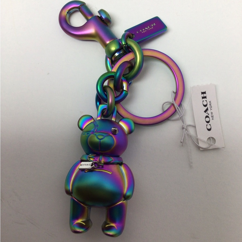 Coach Hologram Iridescent Multi-Color Oil Slick 3D Bear Purse/Bag Charm - Picture 3 of 5